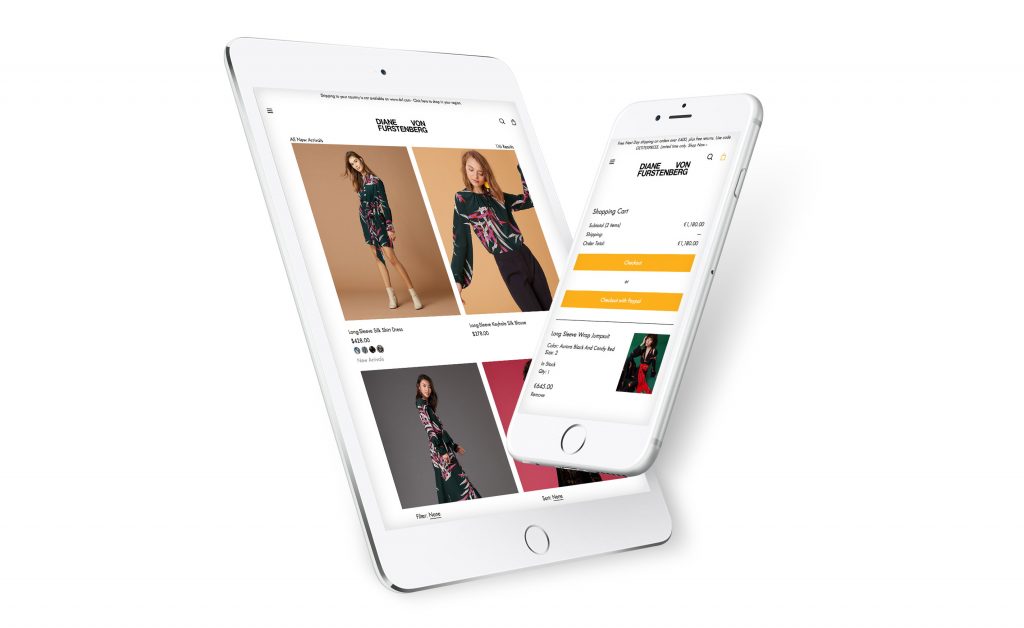 mobizcorp_ecommerce_diane von furstenberg_online store implementation_tablet and mobile phone with the website