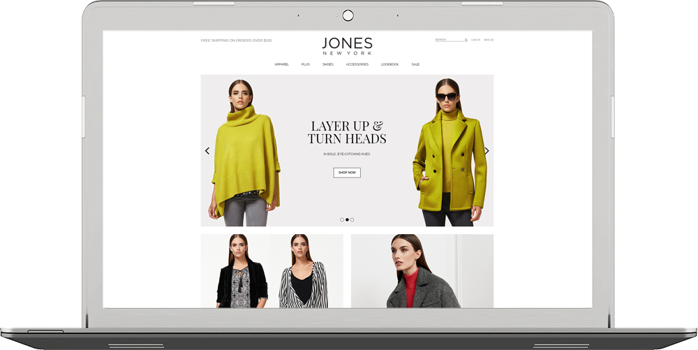mobizcorp_ecommerce_jones new york_salesforce commerce cloud_laptop screen with the online store open