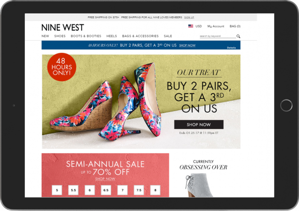 mobizcorp_ecommerce_nine west_tablet with the online store open