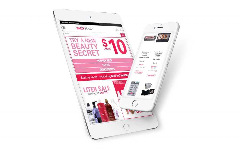 mobizcorp_ecommerce_sally beauty_tablet and mobile phone with the online store open
