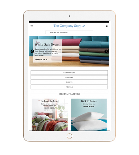 mobizcorp_ecommerce_the company store_salesforce commerce cloud_tablet with the online store open