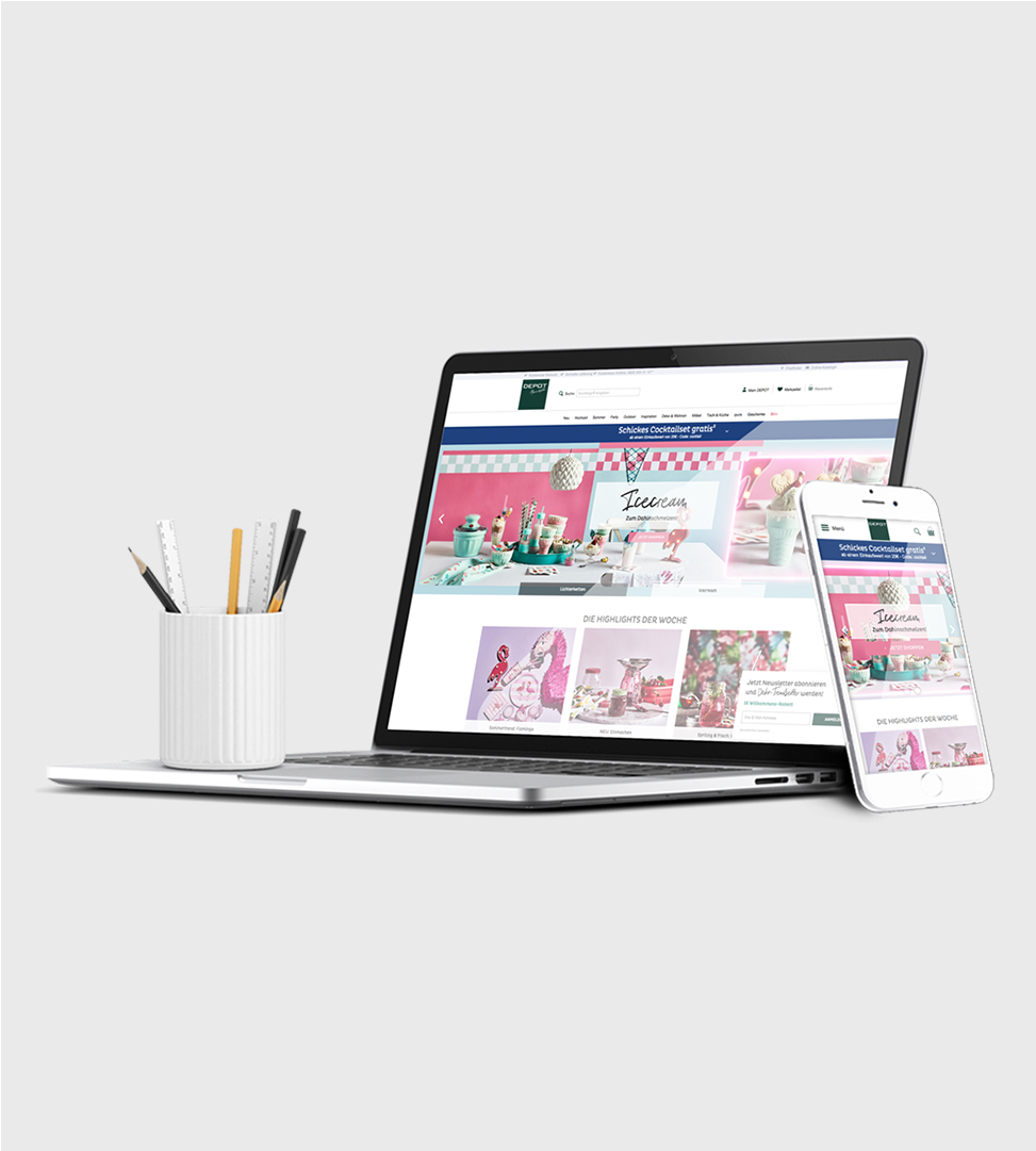 mobizcorp_ecommerce_depot_laptop and mobile phone with depot online store_jar with pencils