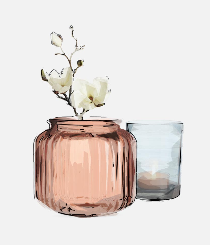 mobizcorp_ecommerce_depot_vase with flower and glass with candle